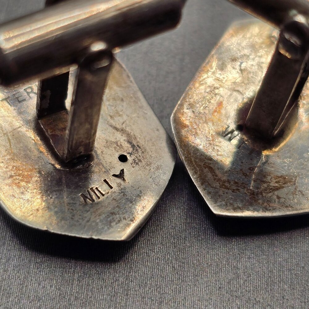 VTG Siam Sterling Silver Niello Cufflinks .75in Thai Dancer Signed Willy Co - Picture 6 of 10